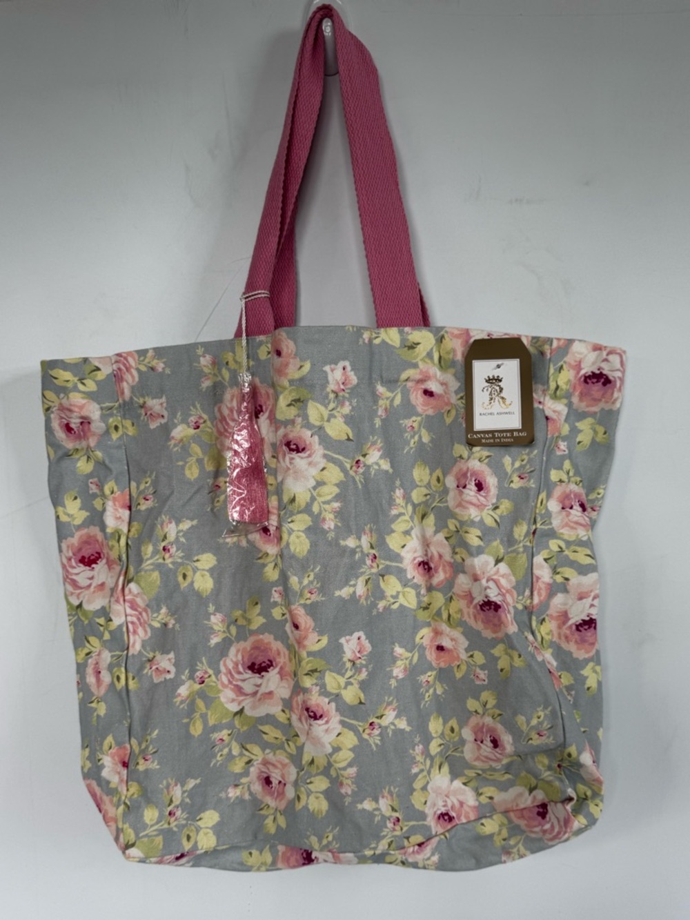 NWT Floral Canvas Tote Bag in Pink and Gray
